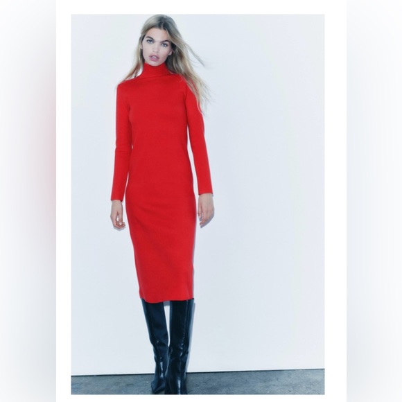 Zara High collar midi dress with long sleeves.. size Medium. - Picture 1 of 9